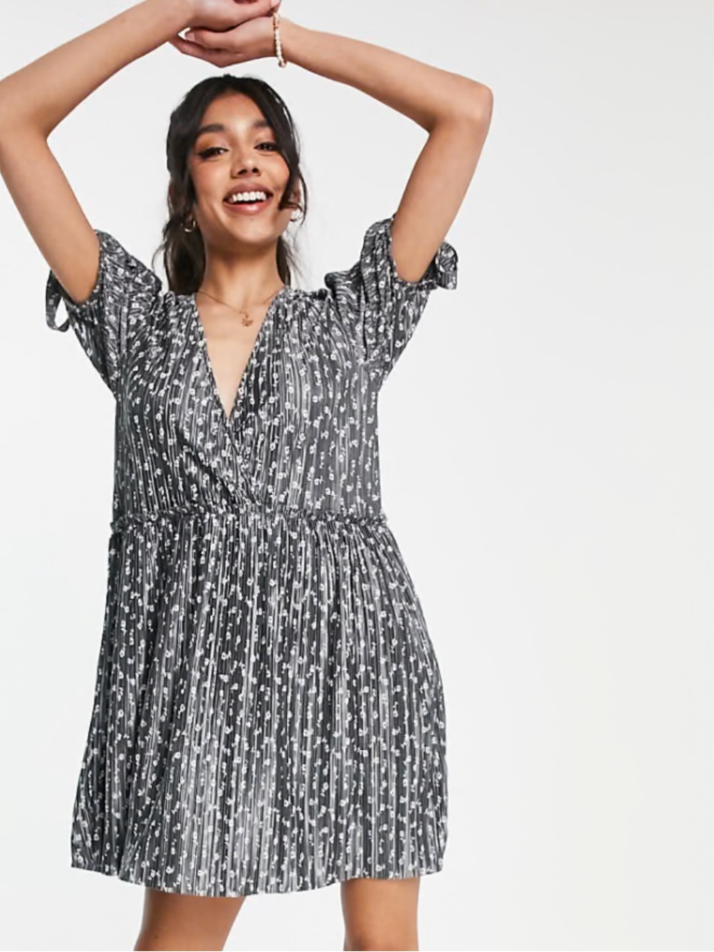 ASOS Black Mini Dress with White Floral Print